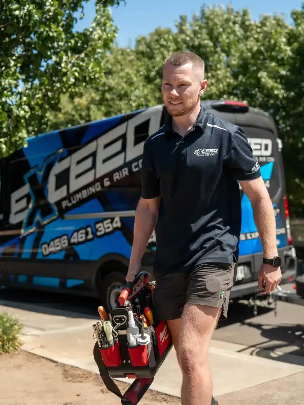 Local plumber arriving at a Clearview home
